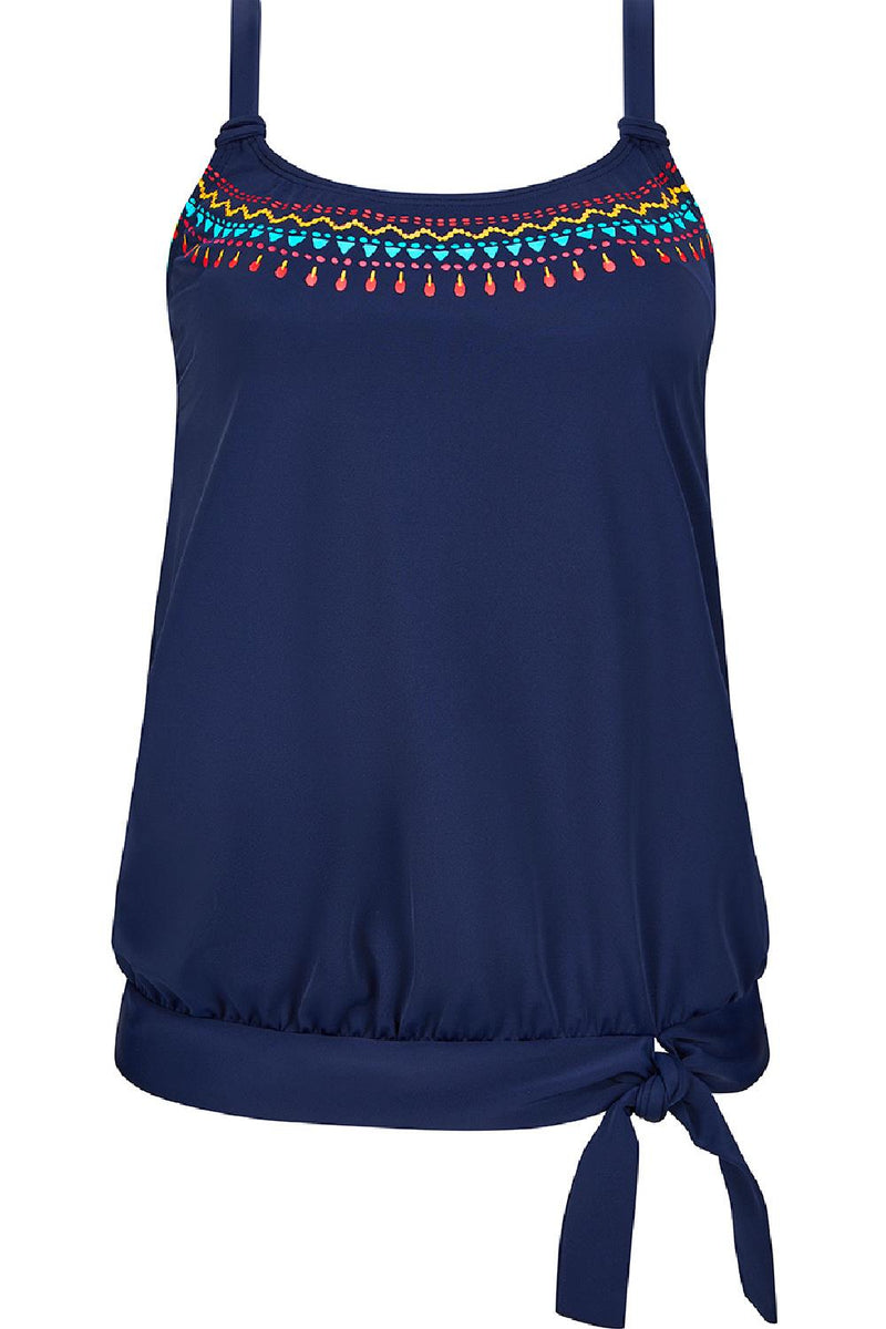 Amoena Thassos Mastectomy Blouson Tankini Top, Navy/Multi (71743)