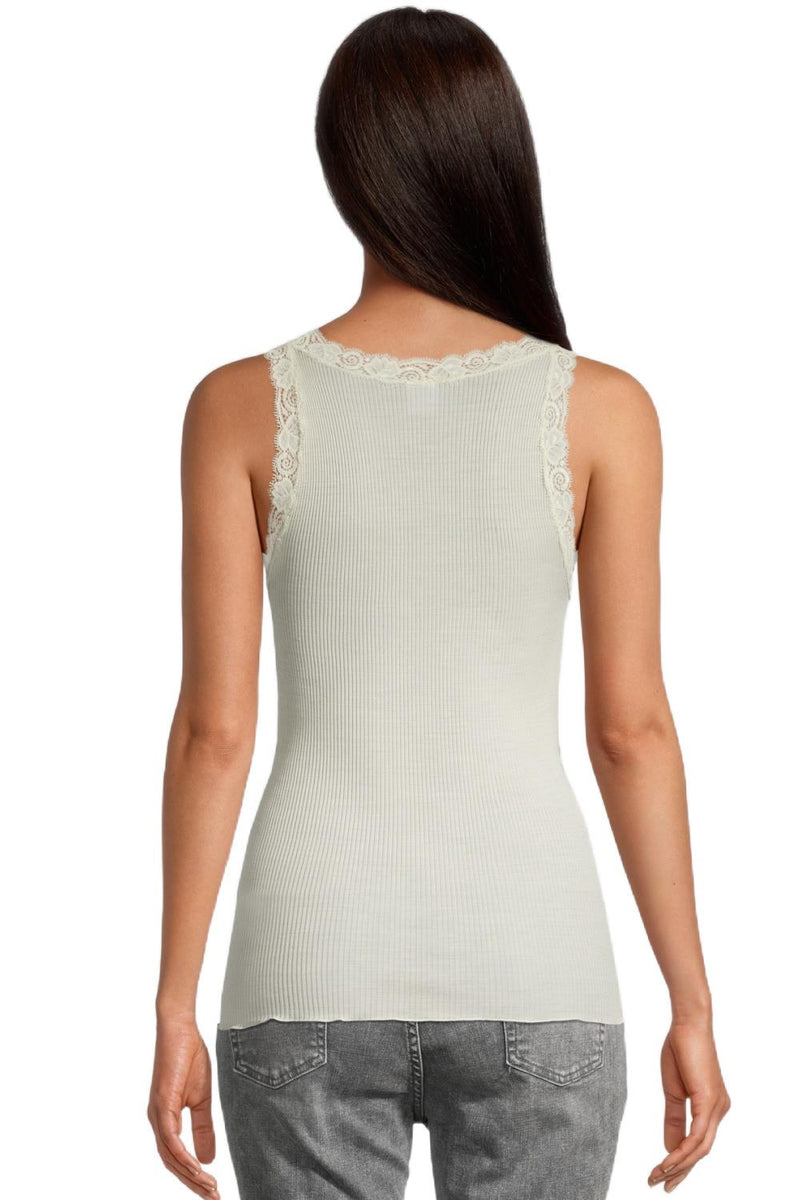 Oscalito Wool and Silk tank top with Leavers lace, Bosco (3410)