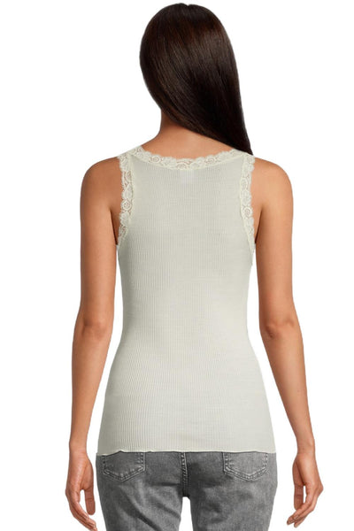 Oscalito Wool and Silk tank top with Leavers lace, Rosewood (3410)