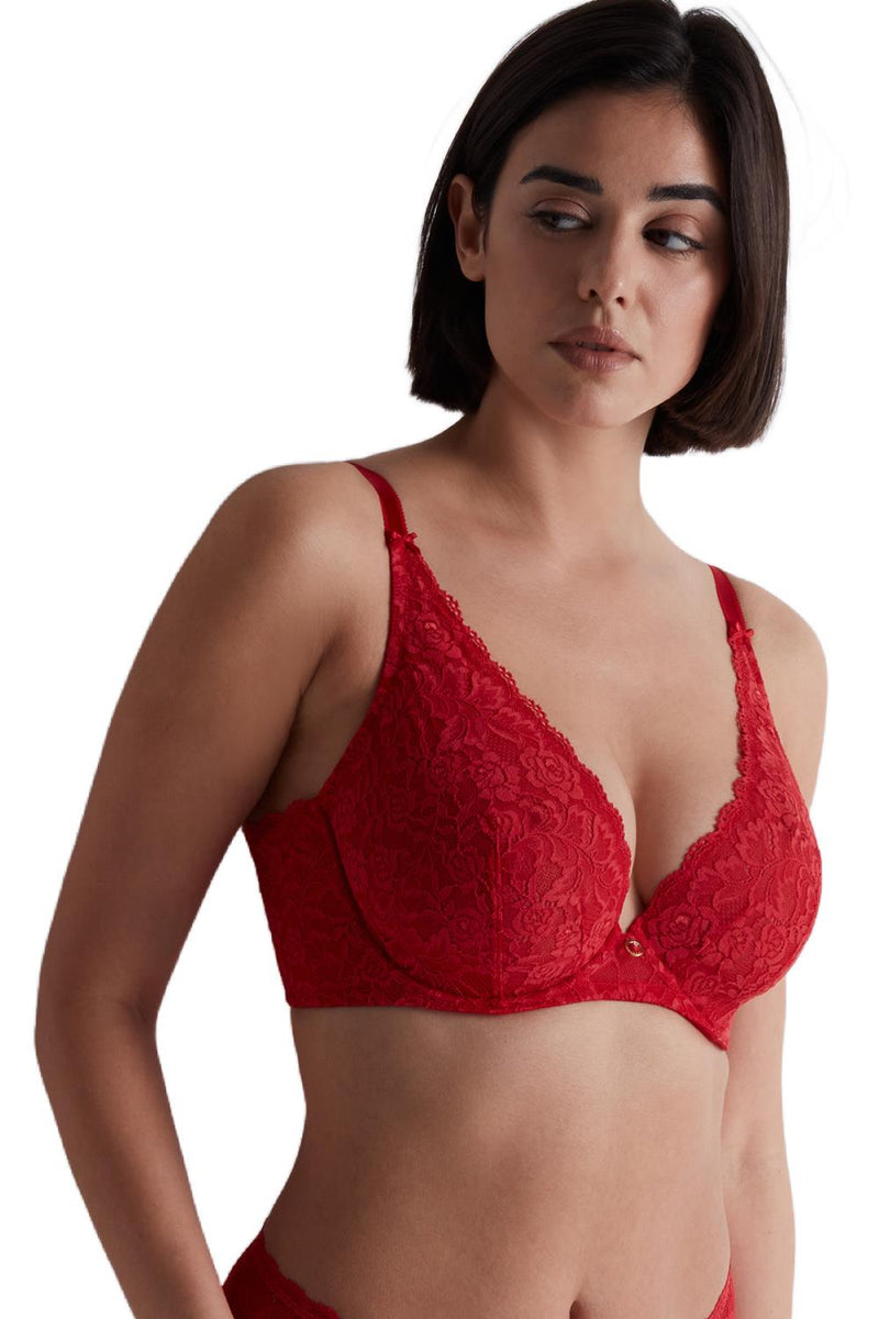 Aubade Rosessence Underwired Triangle Plunge Bra, Rouge Gala (2KF12)