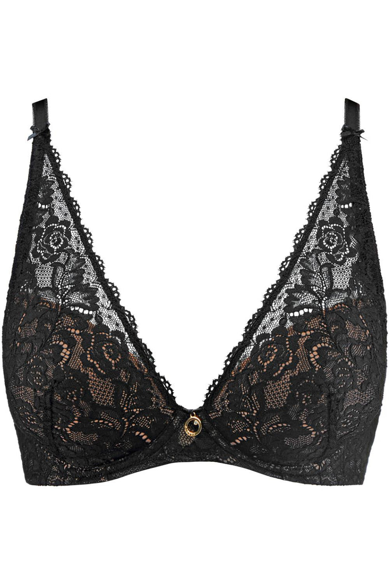 Aubade Rosessence Shoulder Plunge Push-Up Bra, Black (2KN81)