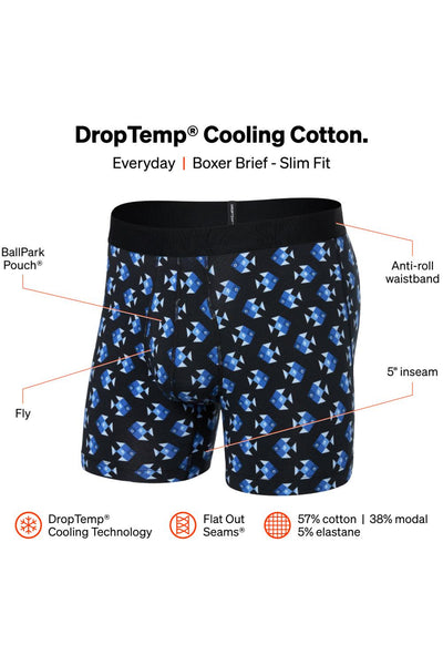 SAXX Droptemp Cool Cotton Boxer Brief SXBB44-AQU (Aquatic Check-Black)