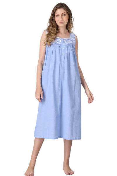 Mahogany Chambray Embroidered Gown, Sky Blue (N1601)