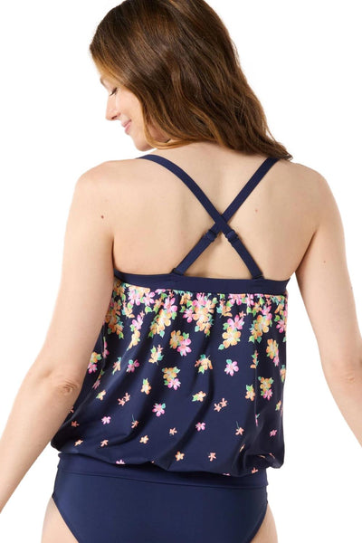 Beach House Floral Rain Darcy Blouson Tankini Top, Admiral (H4E731)