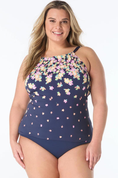 Beach House Plus Floral Rain Blair High Neck Tankini Top, Admiral (HW4E130)