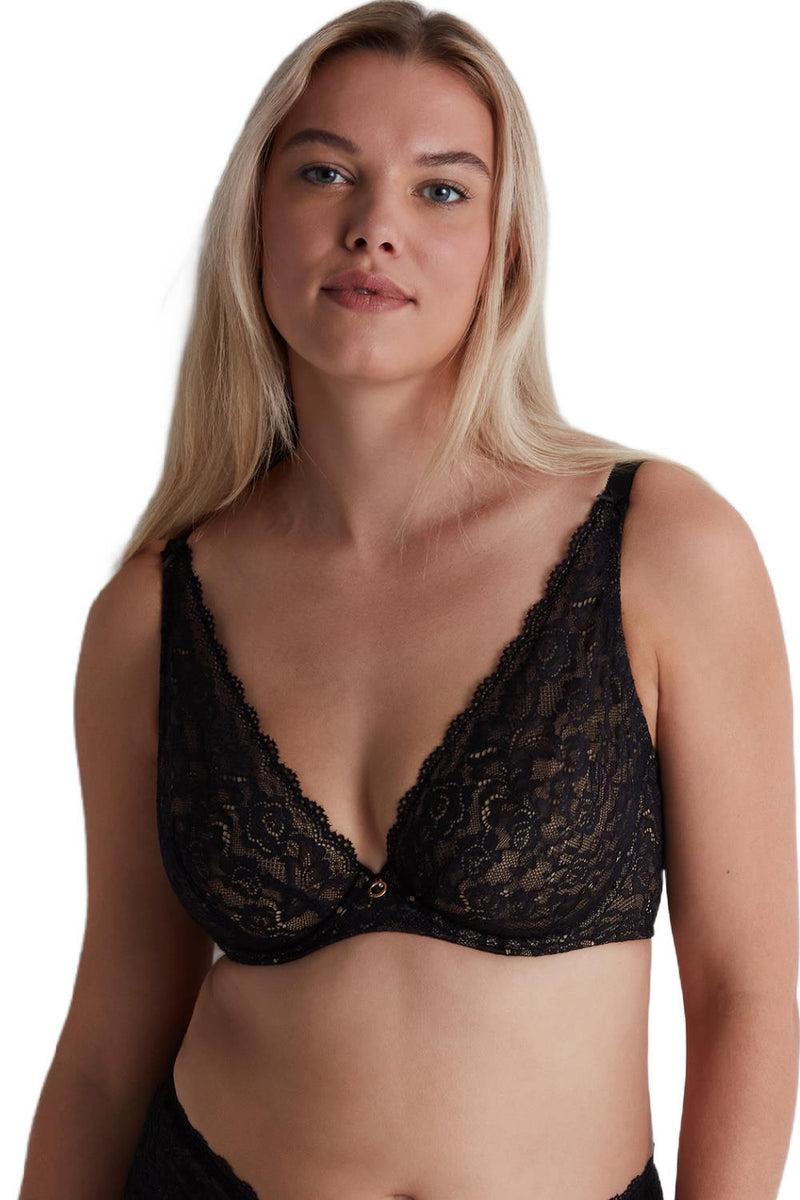 Aubade Rosessence Underwired Triangle Plunge Bra, Black (2KF12)