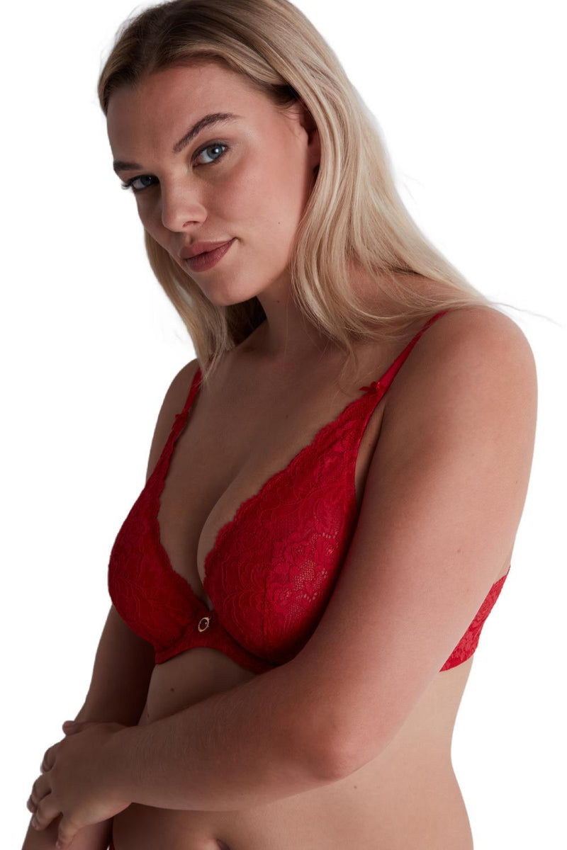 Aubade Rosessence Underwired Triangle Plunge Bra, Rouge Gala (2KF12)