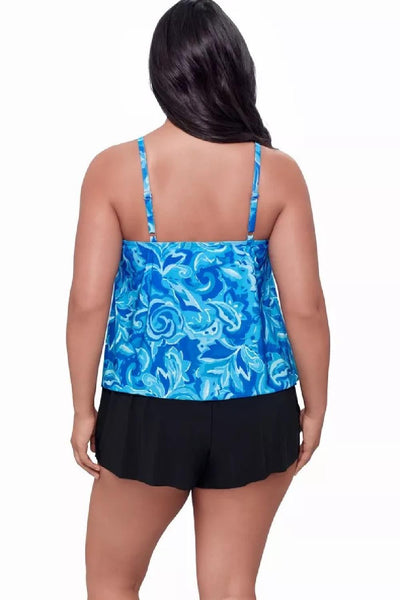 Trimshaper Swim Farrah Tumbled Paisley Romper, Blue Multi (6550936)