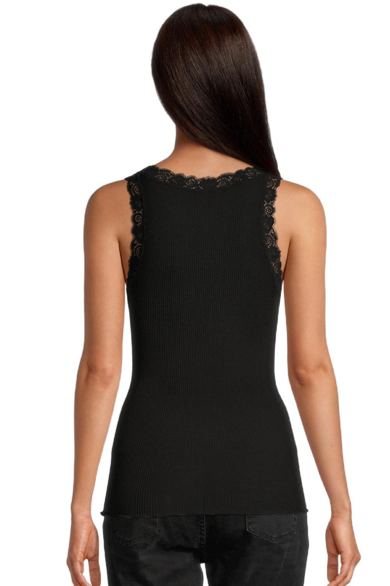 Oscalito Wool and Silk tank top with Leavers lace, Black (3410)