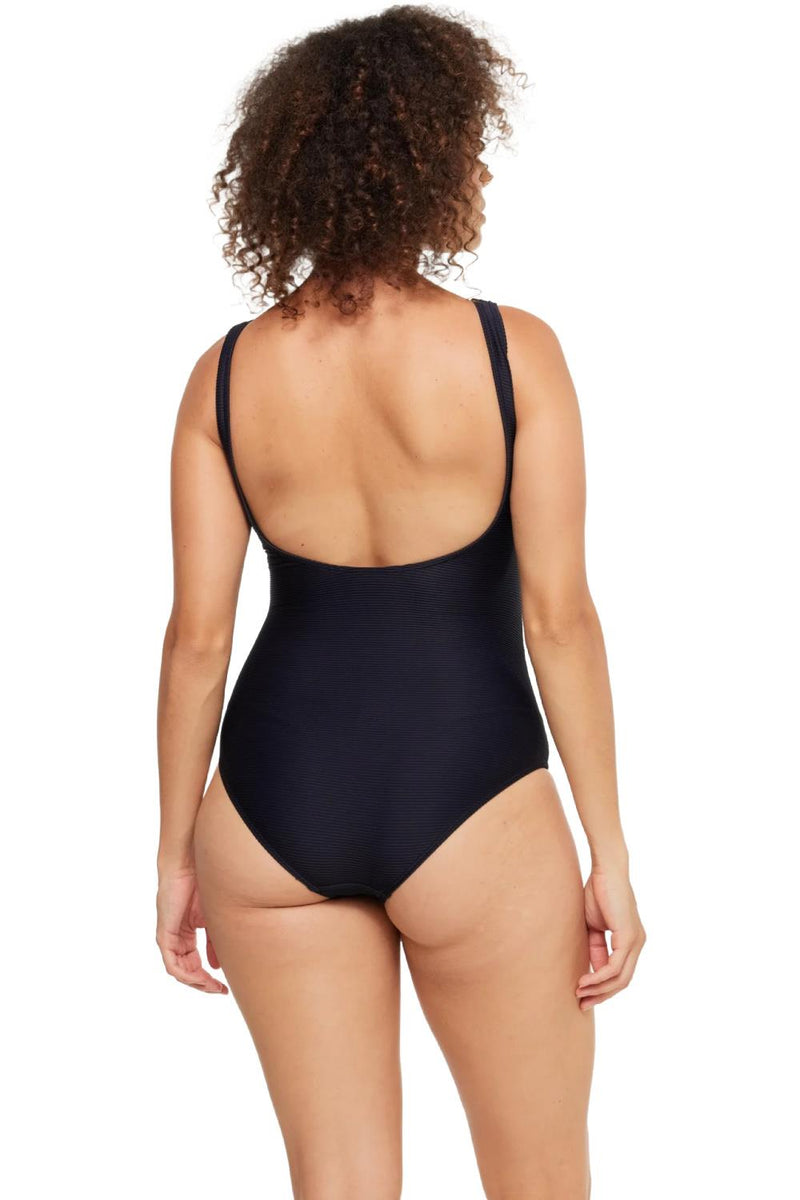 Togs Black Ribbed Texture High Mesh Swimsuit, Black (TB30TH)