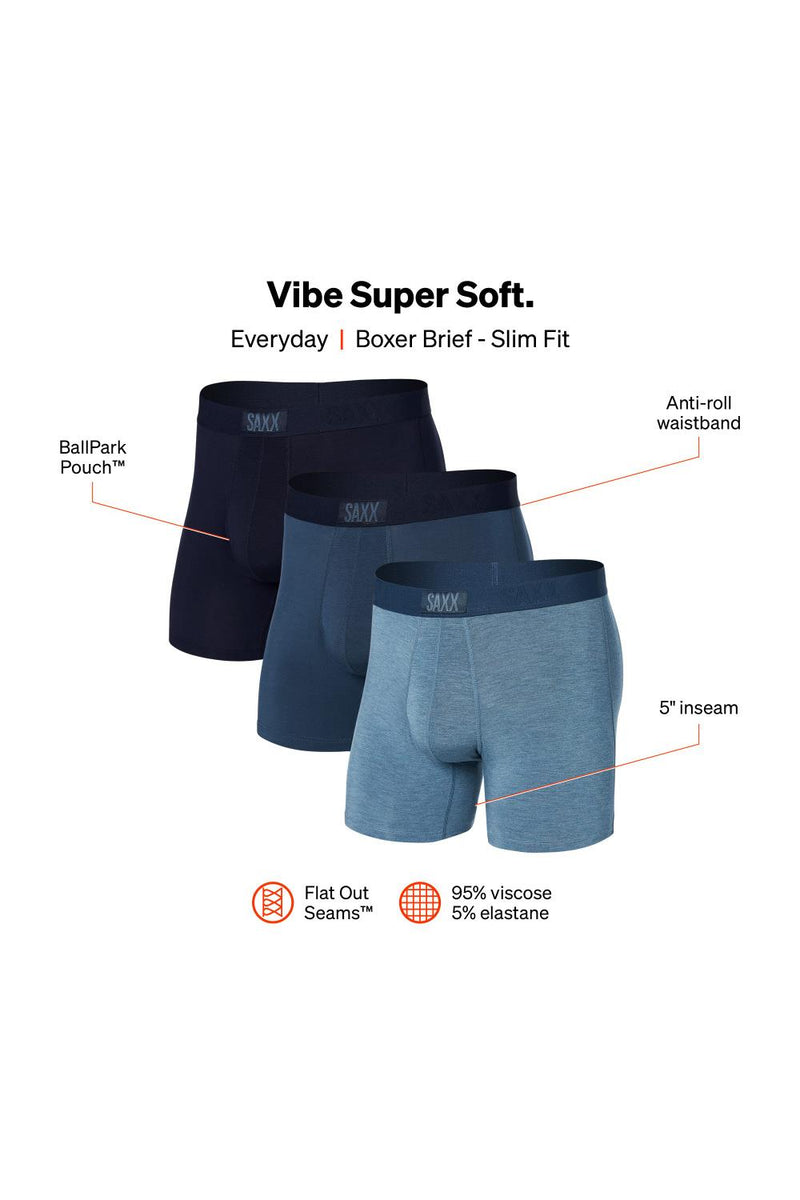 SAXX Vibe Boxer Brief 3 Pack SXPP3V-SNM (Black/Grey/Blue)