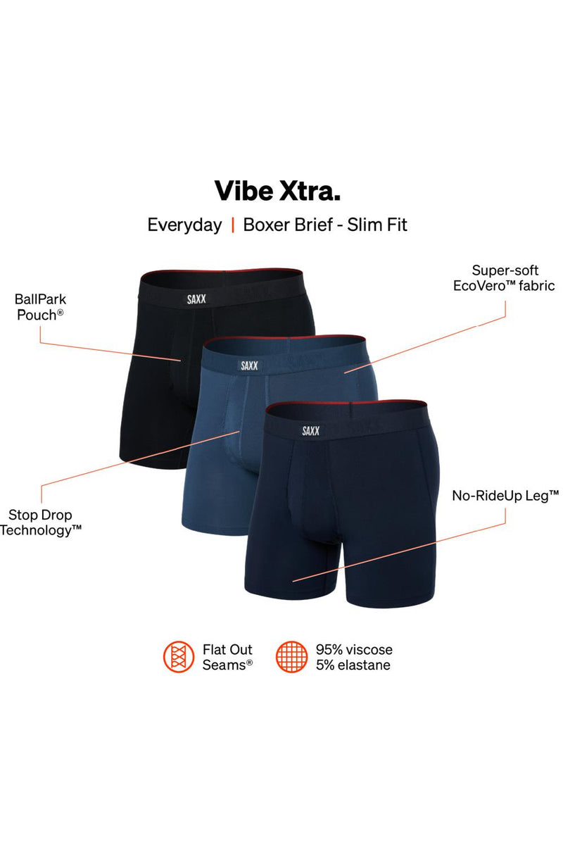 SAXX Vibe Dropstop Xtra Boxer 3 Pack SXPP3VX-DKD (Dark Denim/Navy/Black)