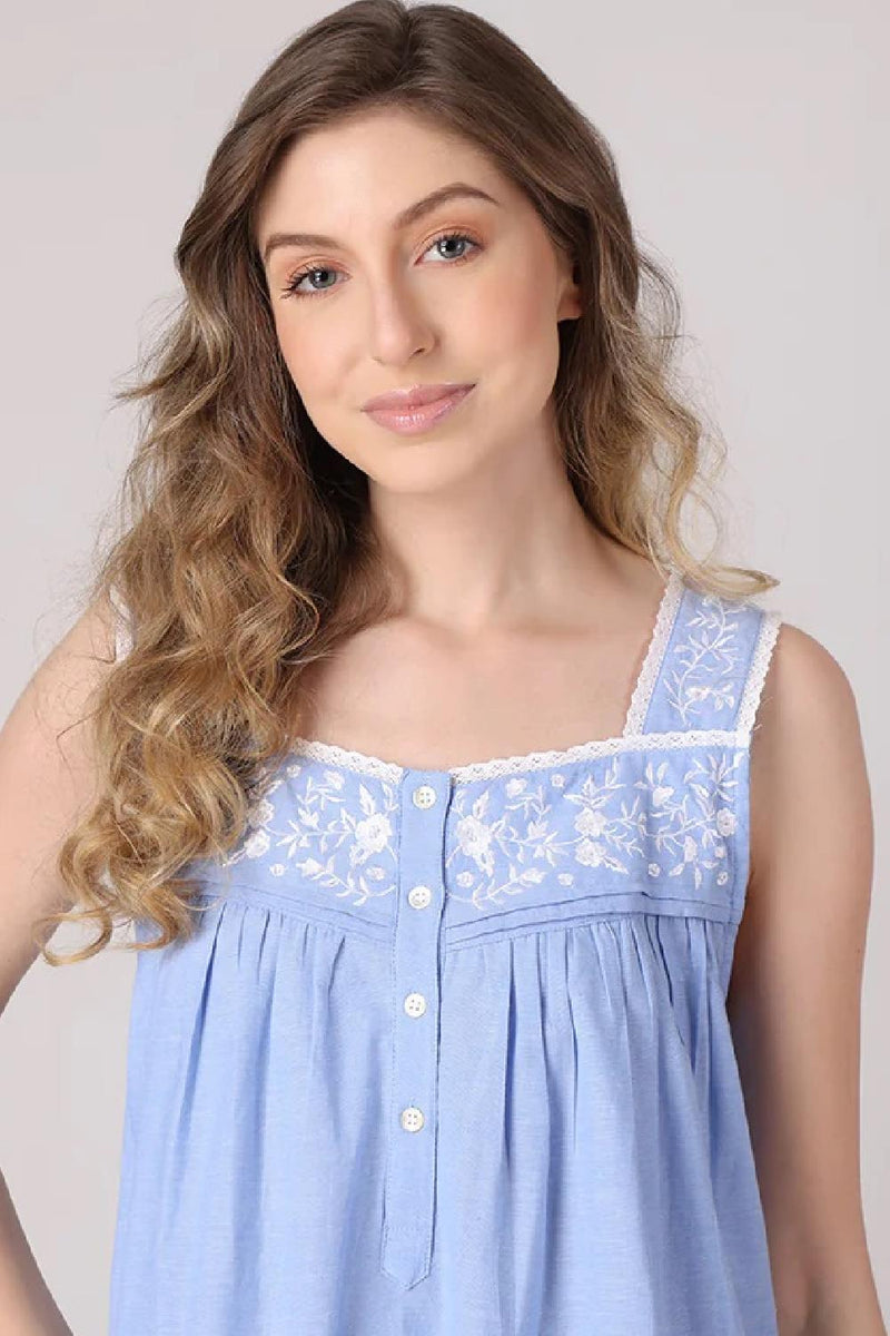 Mahogany Chambray Embroidered Gown, Sky Blue (N1601)