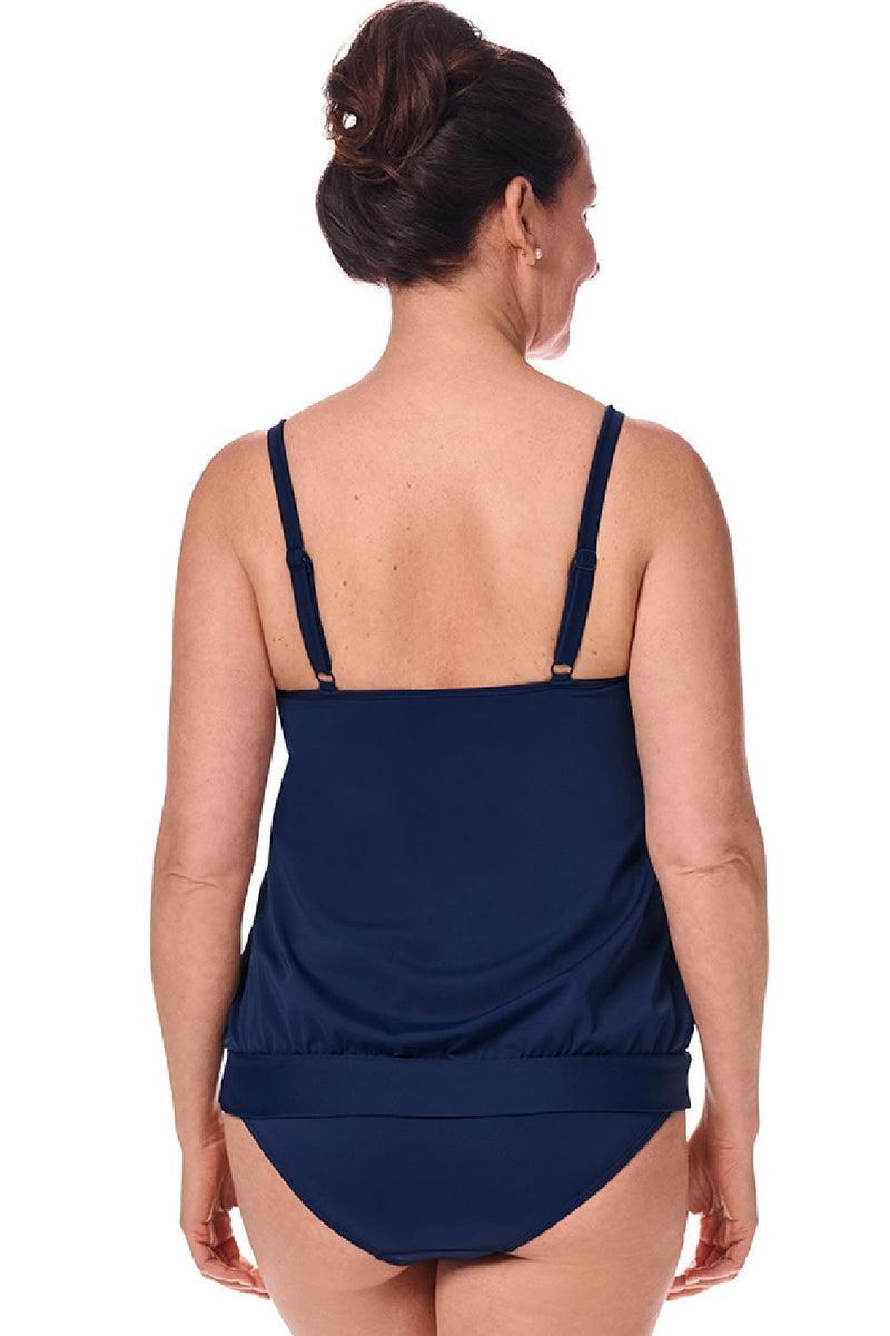 Amoena Thassos Mastectomy Blouson Tankini Top, Navy/Multi (71743)