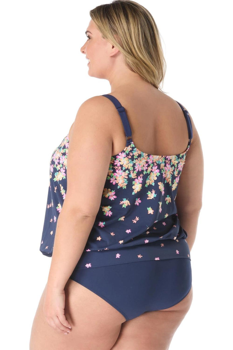 Beach House Plus Floral Rain Sarah Blouson Tankini Top, Admiral (HW4E120)