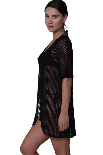 J. Valdi Bora Bora Open Front Kimono, Black (J14465)