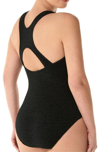 Shape Solver Krinkle Chlorine Resistant Swimsuit with Active Back, Black (70006)