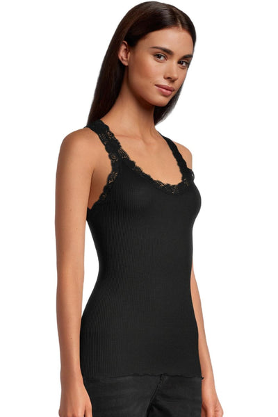 Oscalito Wool and Silk tank top with Leavers lace, Black (3410)