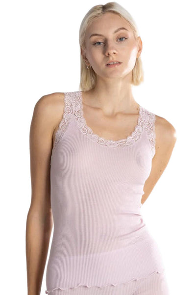 Oscalito Wool and Silk tank top with Leavers lace, Rosewood (3410)