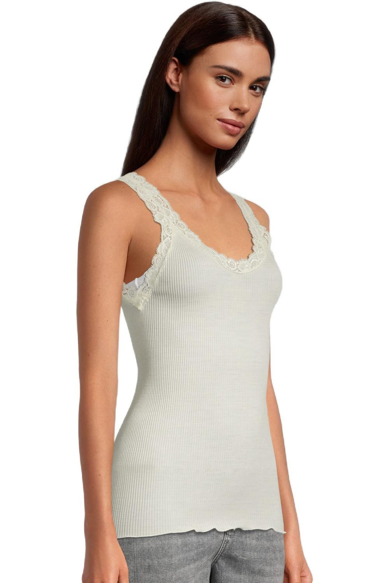 Oscalito Wool and Silk tank top with Leavers lace, Ivory (3410)