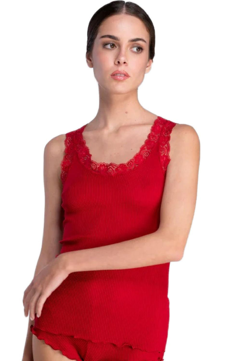 Oscalito Wool and Silk tank top with Leavers lace, Red (3410)