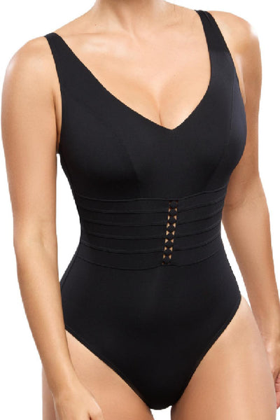 Empreinte Swim Mood Wireless V-neck Plunge Swimsuit, Black (2532TZ)