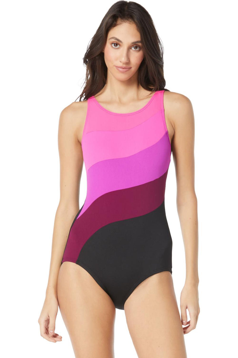 Gabar Surplice High Neck Swimsuit G7A426 Plum