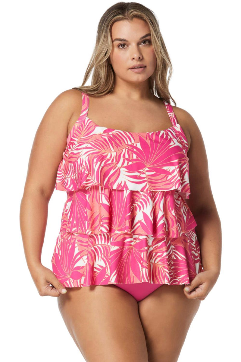 Beach House women Plus Swim Jane Ruffle Tankini HW9C096 Begonia Bloom