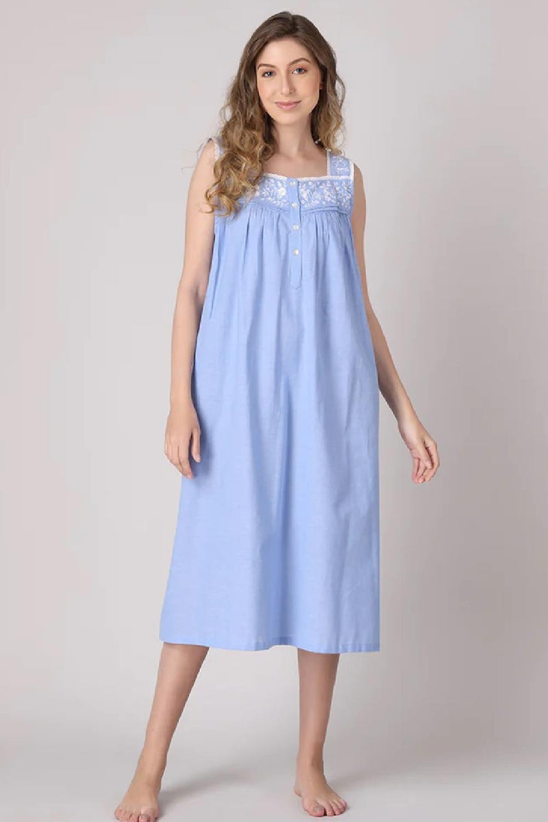 Mahogany Chambray Embroidered Gown, Sky Blue (N1601)