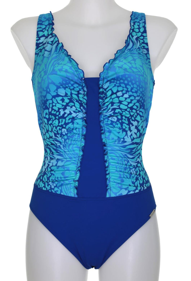 Sunmarin Ruffle Neck Swimsuit, Blue Multi (12621)