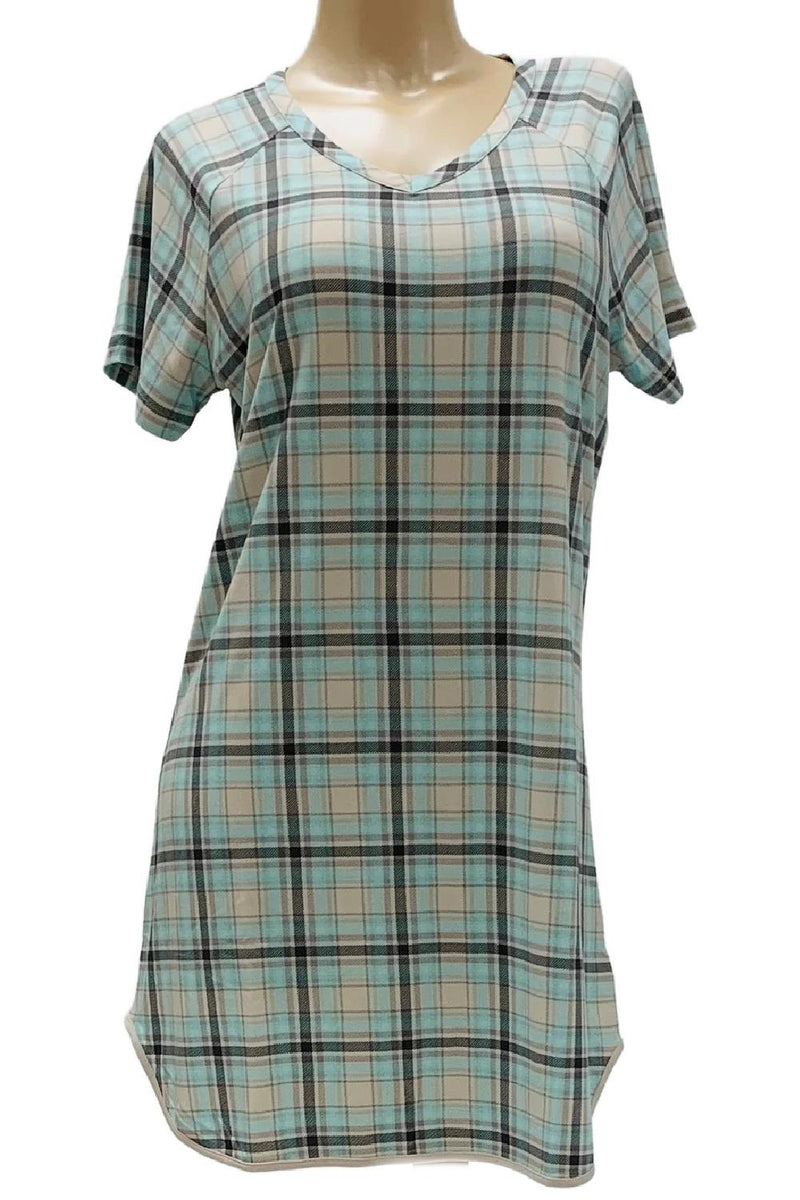 Cool Girl Just Being Me Short Sleeve Sleepshirt, Plaid (C124207)