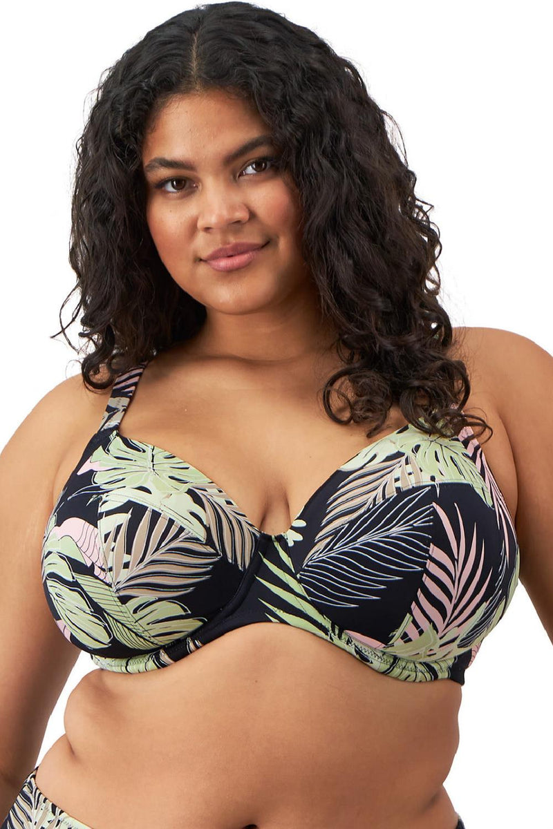 Elomi Swim Tropical Retreat Underwired Plunge Bikini Top, Black (ES801902)