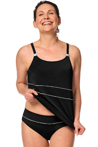 Amoena Ravello Mastectomy A-Line Tankini Top, Black/Silver (71733)