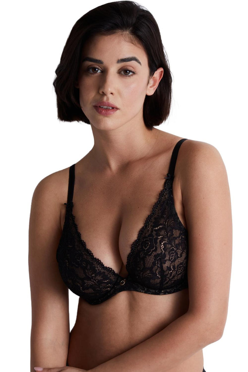 Aubade Rosessence Underwired Triangle Plunge Bra, Black (2KF12)