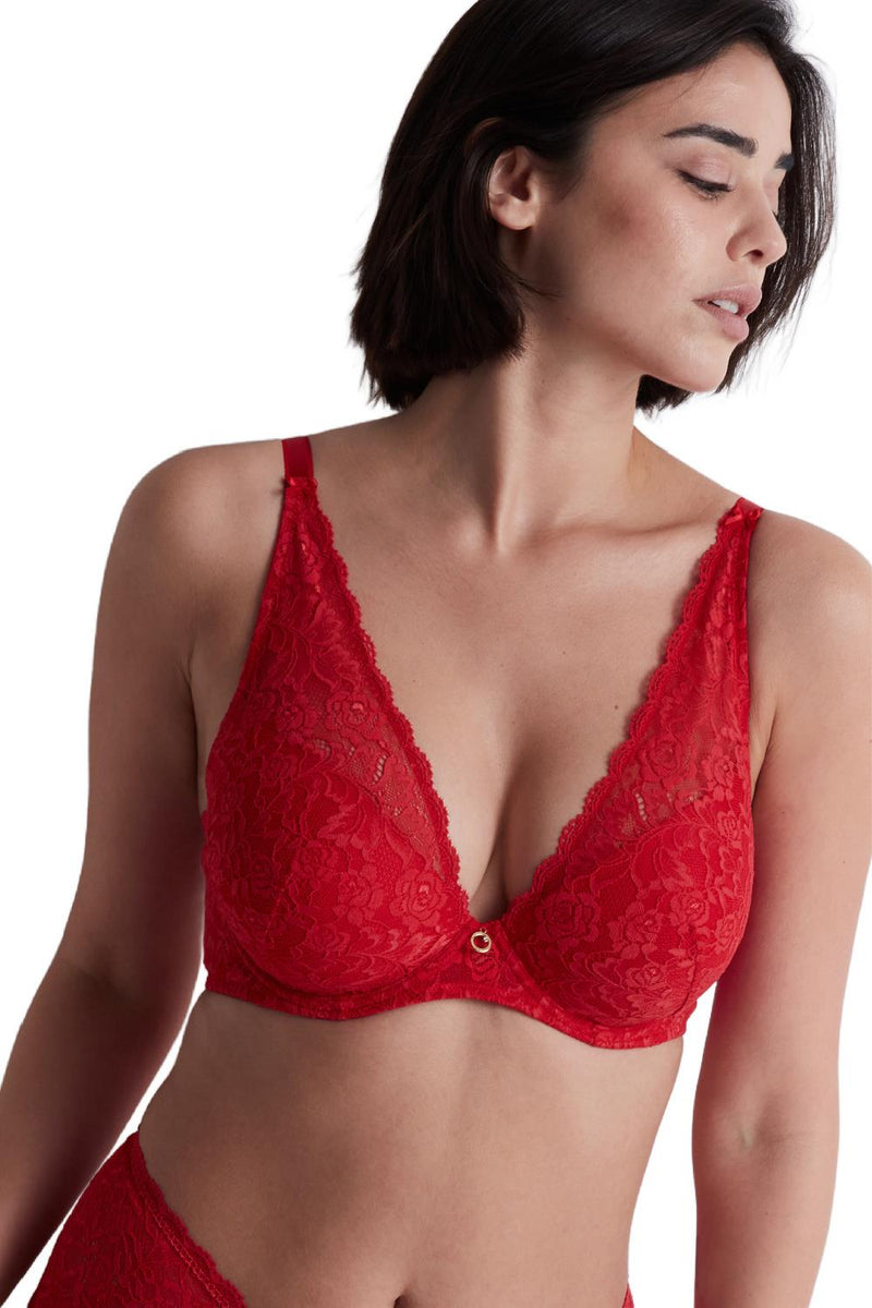 Aubade Rosessence Shoulder Plunge Push-Up Bra, Rouge Gala (2KN81)