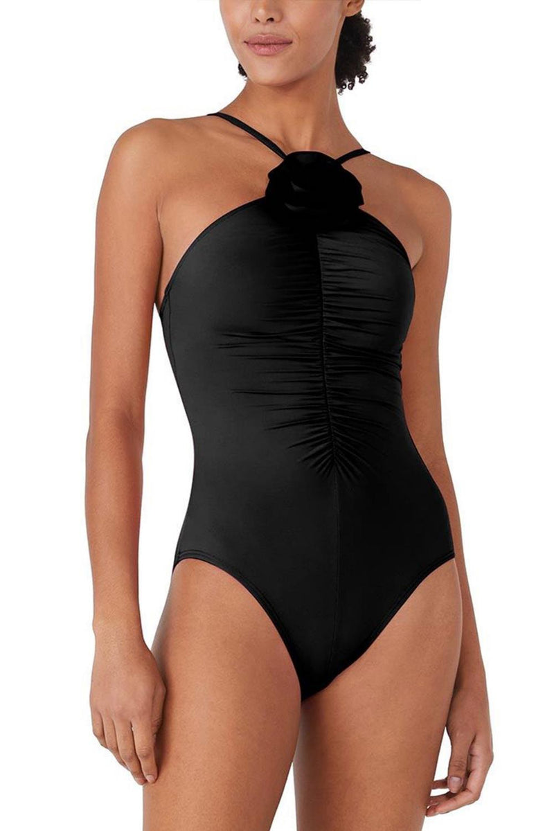 Kate Spade High Neck Rosette One Piece Swimsuit, Black (S7C452)