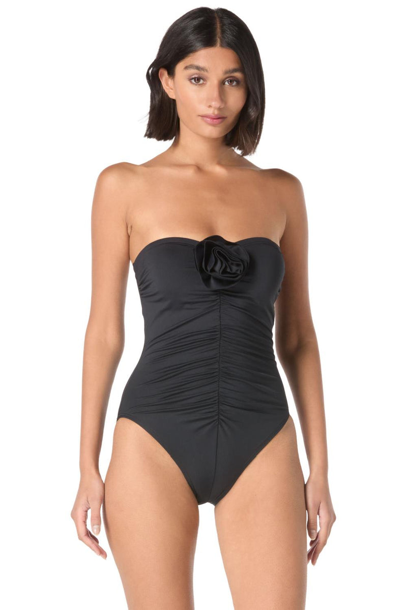 Kate Spade Bandeau Rosette One Piece Swimsuit, Black (S7C451)