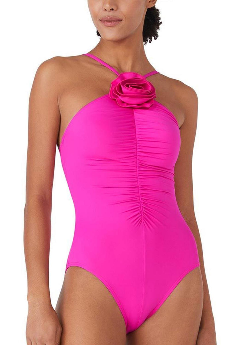 Kate Spade High Neck Rosette One Piece Swimsuit, Vivid Snapdragon (S7C452)