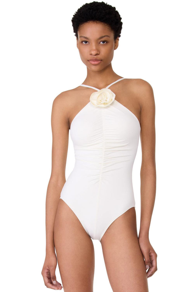 Kate Spade High Neck Rosette One Piece Swimsuit, Cream (S7C452)