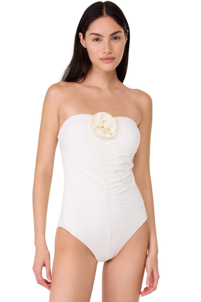 Kate Spade Bandeau Rosette One Piece Swimsuit, Cream (S7C451)