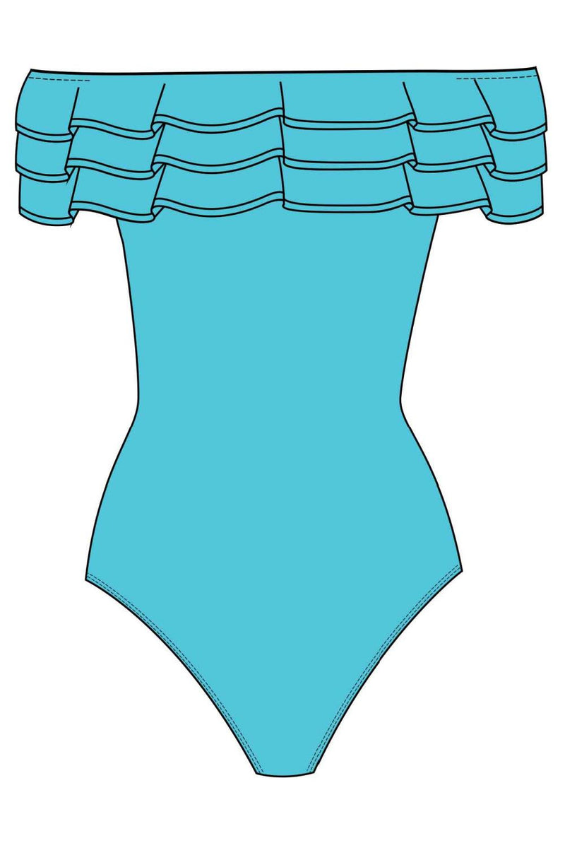 Kate Spade Ruffle Off-the-shoulder One Piece Swimsuit, Riviera Blue (S8C216)