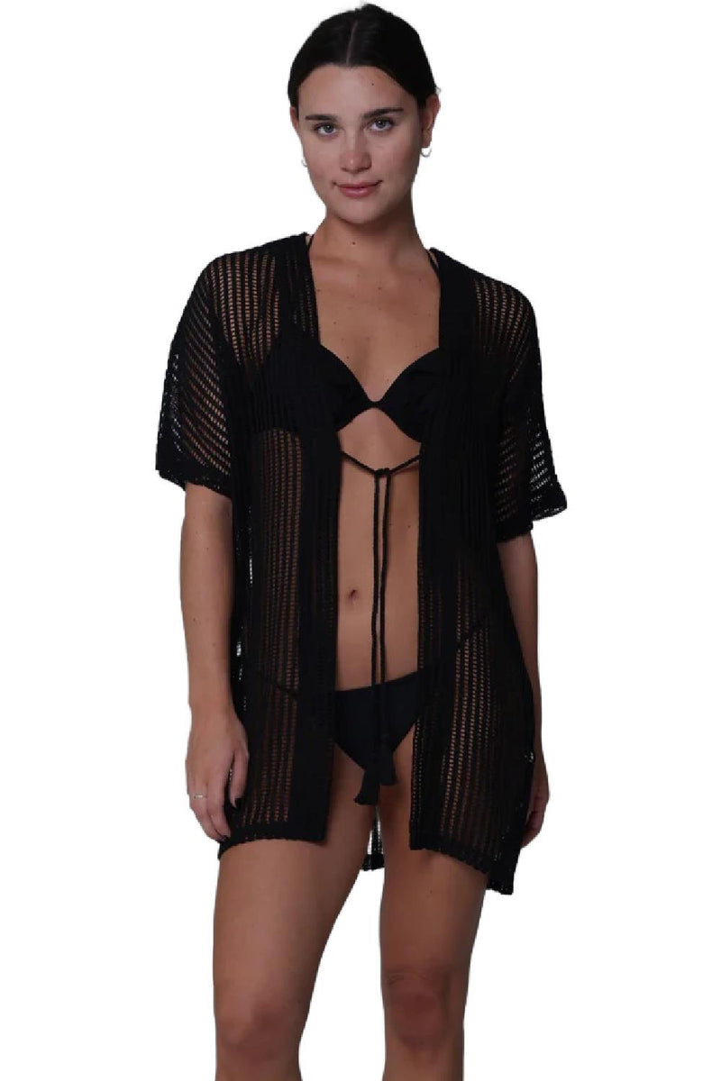 J. Valdi Bora Bora Open Front Kimono, Black (J14465)