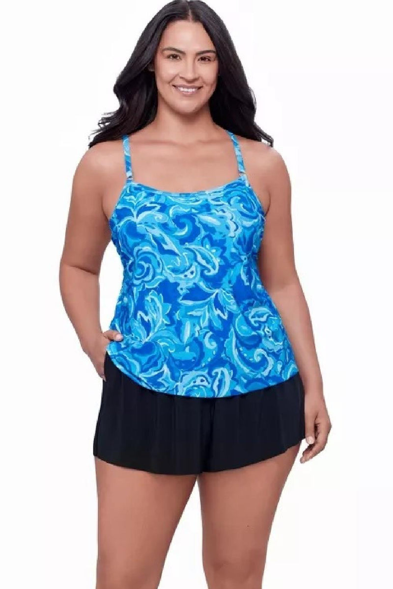 Trimshaper Swim Farrah Tumbled Paisley Romper, Blue Multi (6550936)