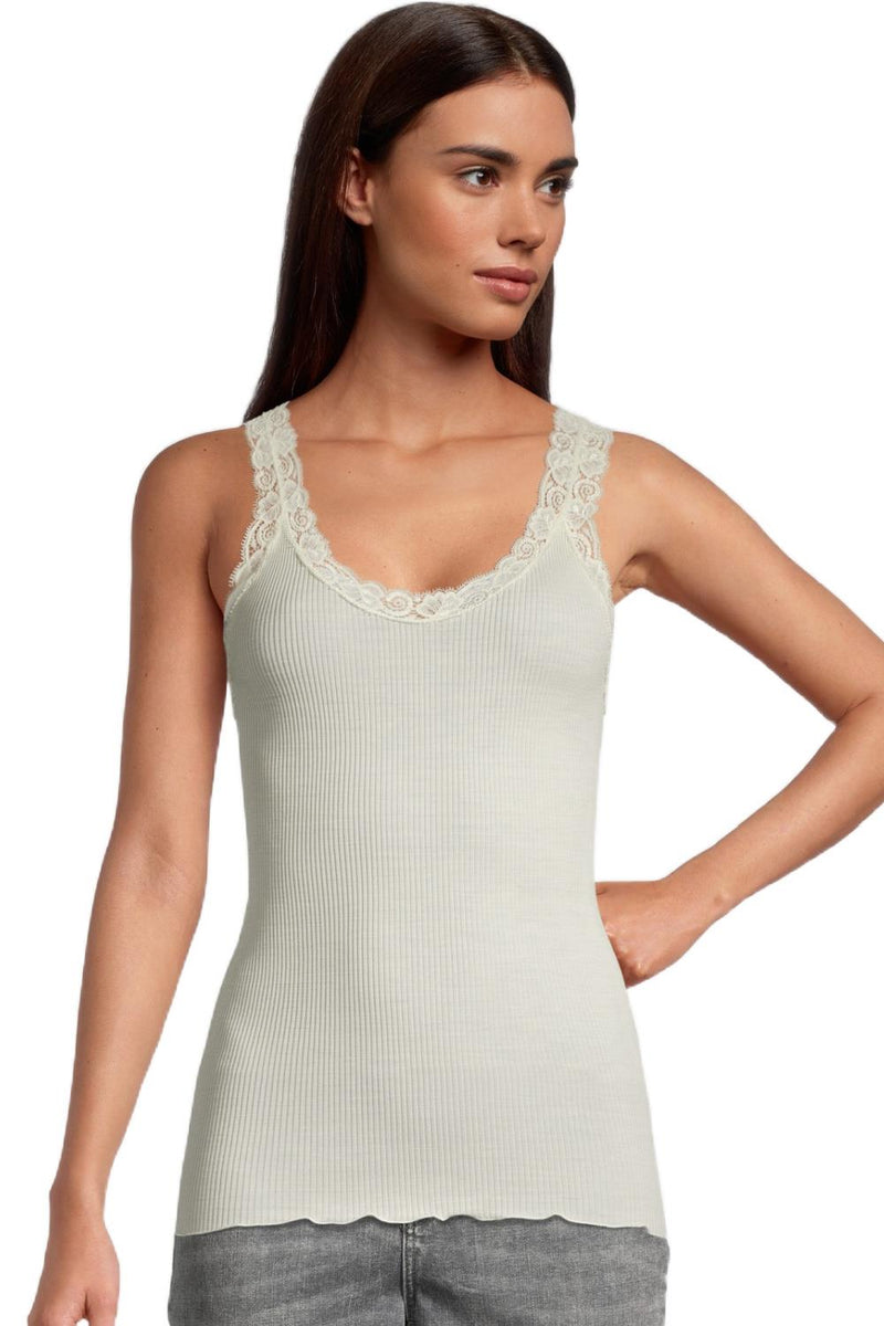 Oscalito Wool and Silk tank top with Leavers lace, Ivory (3410)