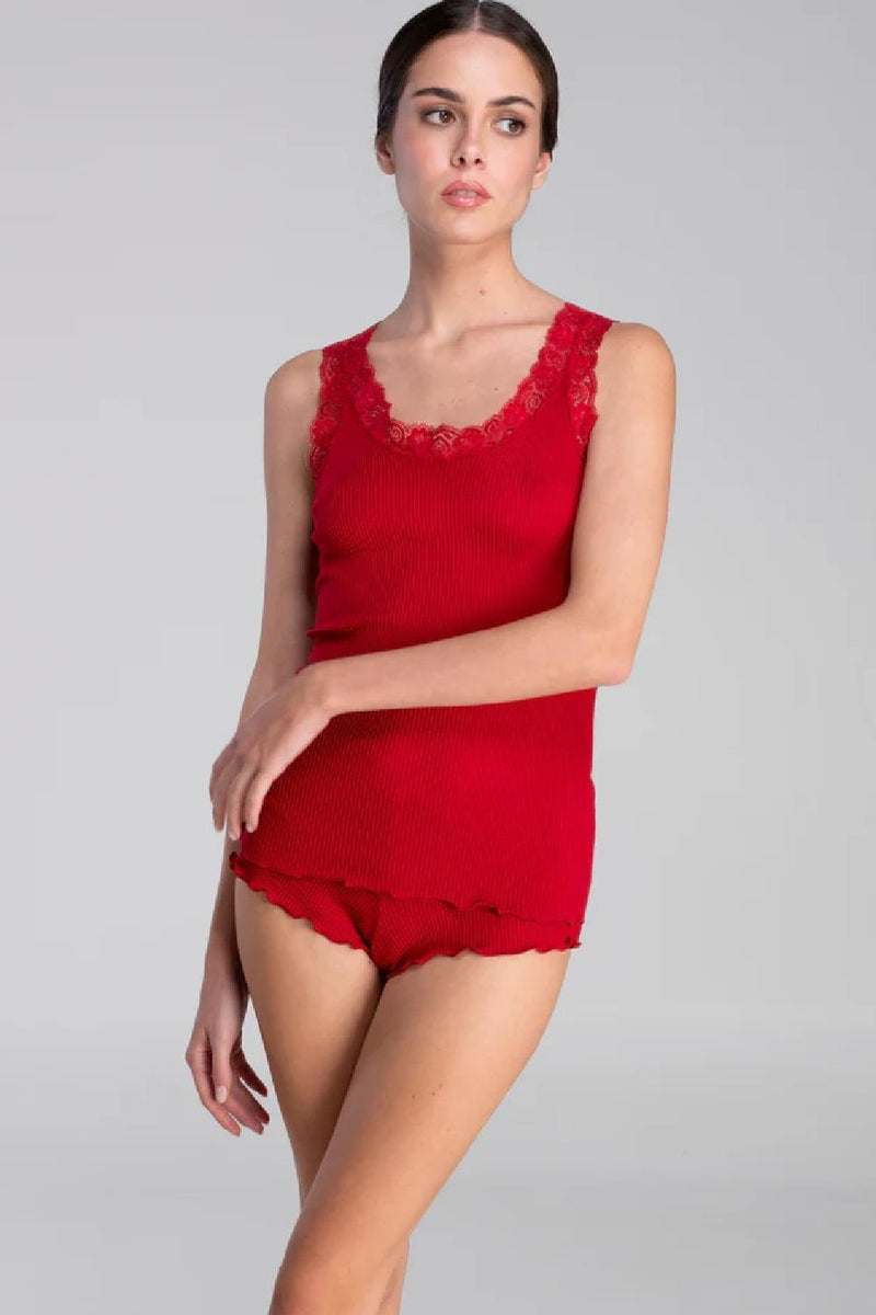 Oscalito Wool and Silk tank top with Leavers lace, Red (3410)