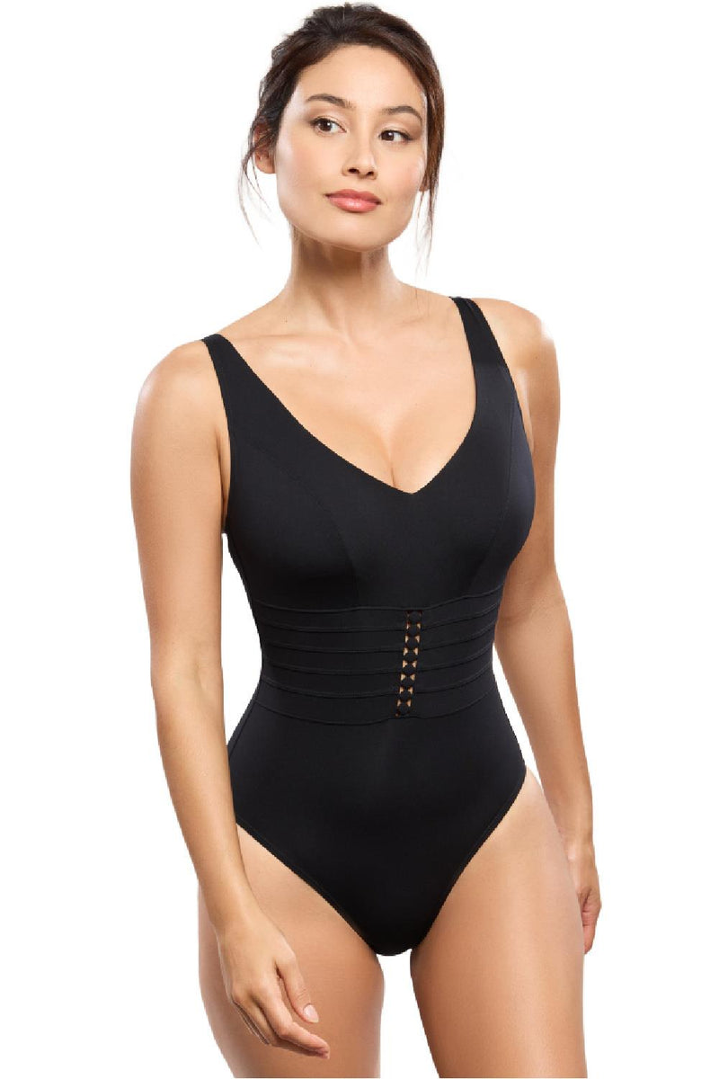 Empreinte Swim Mood Wireless V-neck Plunge Swimsuit, Black (2532TZ)