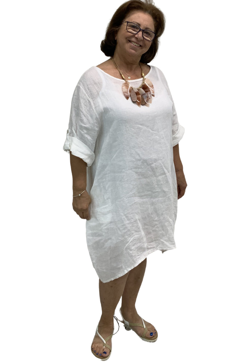 Plum Loco Tunic Dress, White (MC6549)