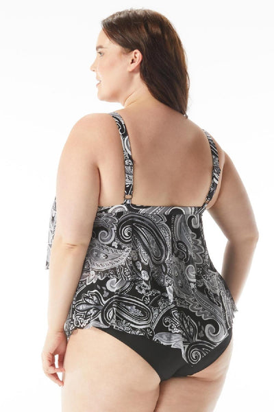 Beach House Women Portia Mesh Layer Plus Tankini, Black Paisley (HW59068)