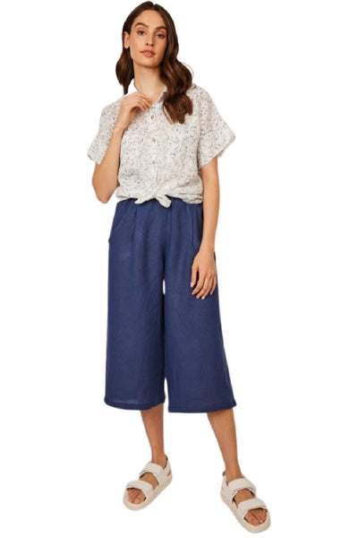 Pistache Crop Linen Pant M1469-1 Dark Denim