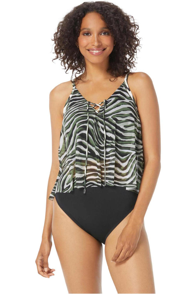 Coco Contours Solitaire V-neck Underwire Swimsuit T51035 Watercolor Leaf